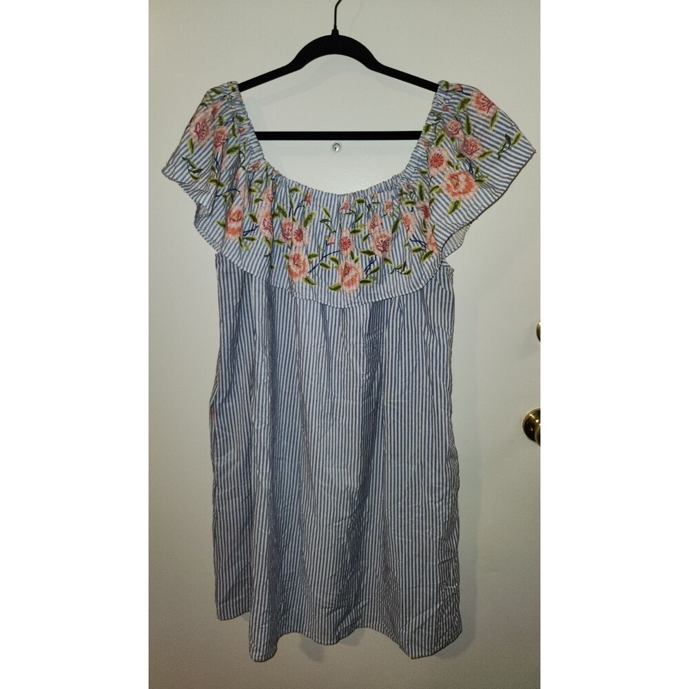 Soho Apparel LTD Womens 2X Off the Shoulder Dress Striped Floral Boho Summer